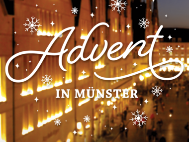 Prinzipalmarkt im Lichterglanz mit Schriftzug "Advent in Münster"