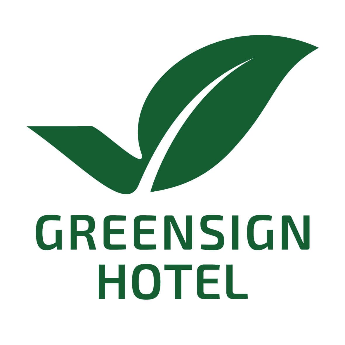 Logo Green Sign - ein Haken der in ein Grünes Blatt übergeht